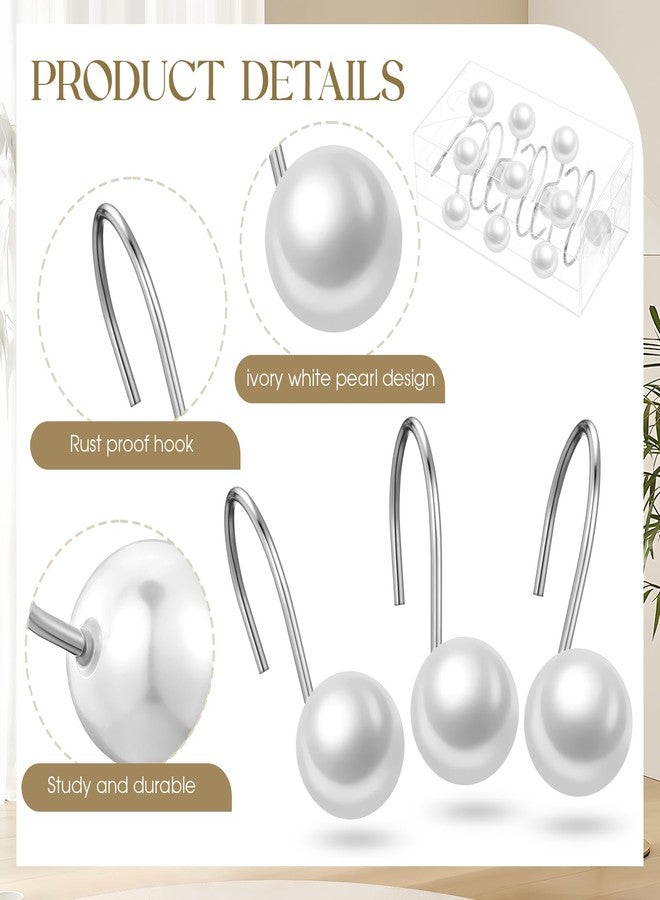 Threehoney 12 Pcs Shower Curtain Hooks Ivory Artifical Pearl Decorative Shower Curtain Rings Vintage Rustproof Cute Curtain Hooks for Country Farmhouse Bathroom Decor - Image 3