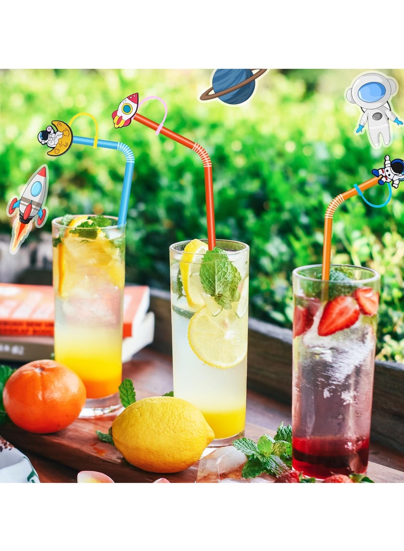 SYOSI 6Pcs Silicone Straw Covers, Reusable Dust-Proof Straw Covers for 6-8mm Straws Space Theme Straw Covers for Kids Cute Drinking Straw Covers for Party Favors Kitchen Accessories - Image 4