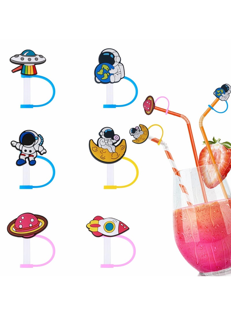 SYOSI 6Pcs Silicone Straw Covers, Reusable Dust-Proof Straw Covers for 6-8mm Straws Space Theme Straw Covers for Kids Cute Drinking Straw Covers for Party Favors Kitchen Accessories - Image 1