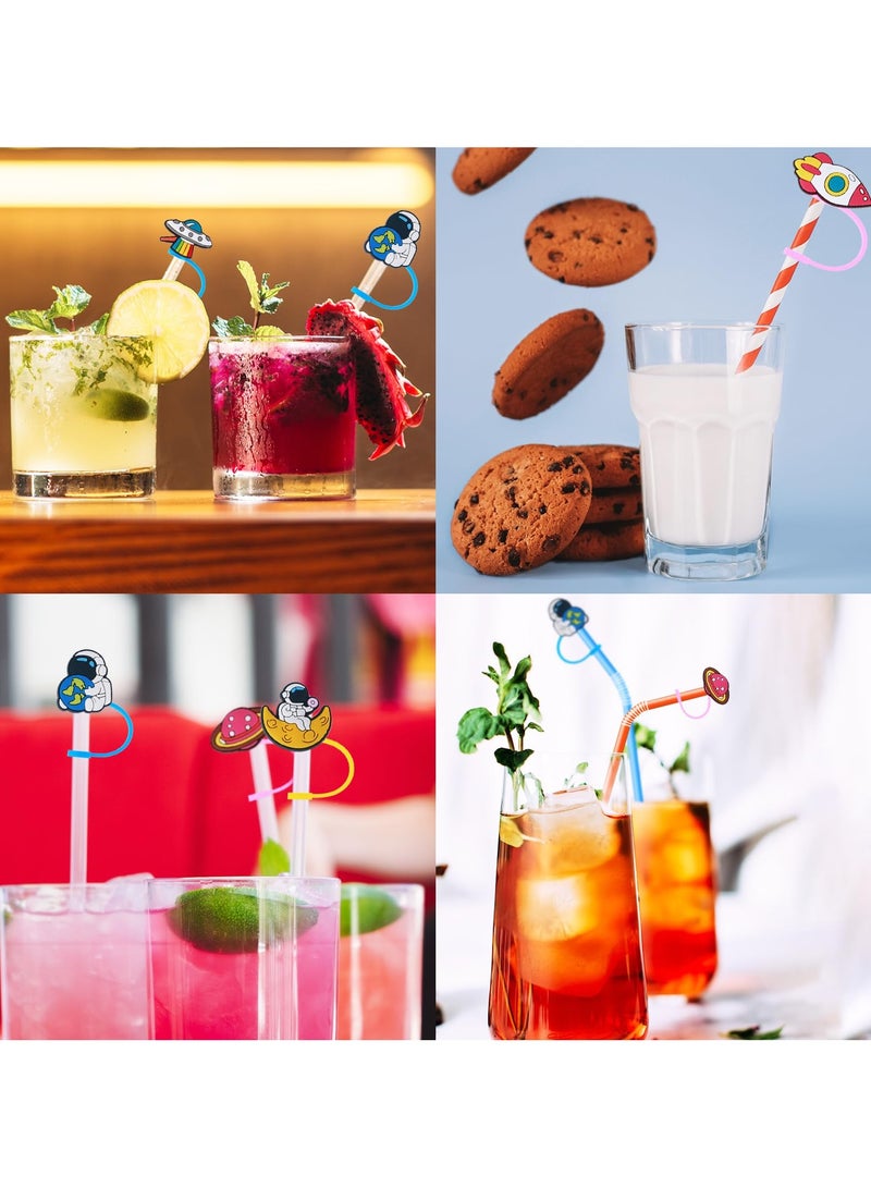 SYOSI 6Pcs Silicone Straw Covers, Reusable Dust-Proof Straw Covers for 6-8mm Straws Space Theme Straw Covers for Kids Cute Drinking Straw Covers for Party Favors Kitchen Accessories - Image 3