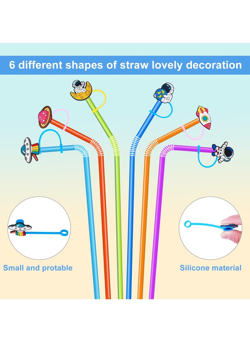 SYOSI 6Pcs Silicone Straw Covers, Reusable Dust-Proof Straw Covers for 6-8mm Straws Space Theme Straw Covers for Kids Cute Drinking Straw Covers for Party Favors Kitchen Accessories - Image 2