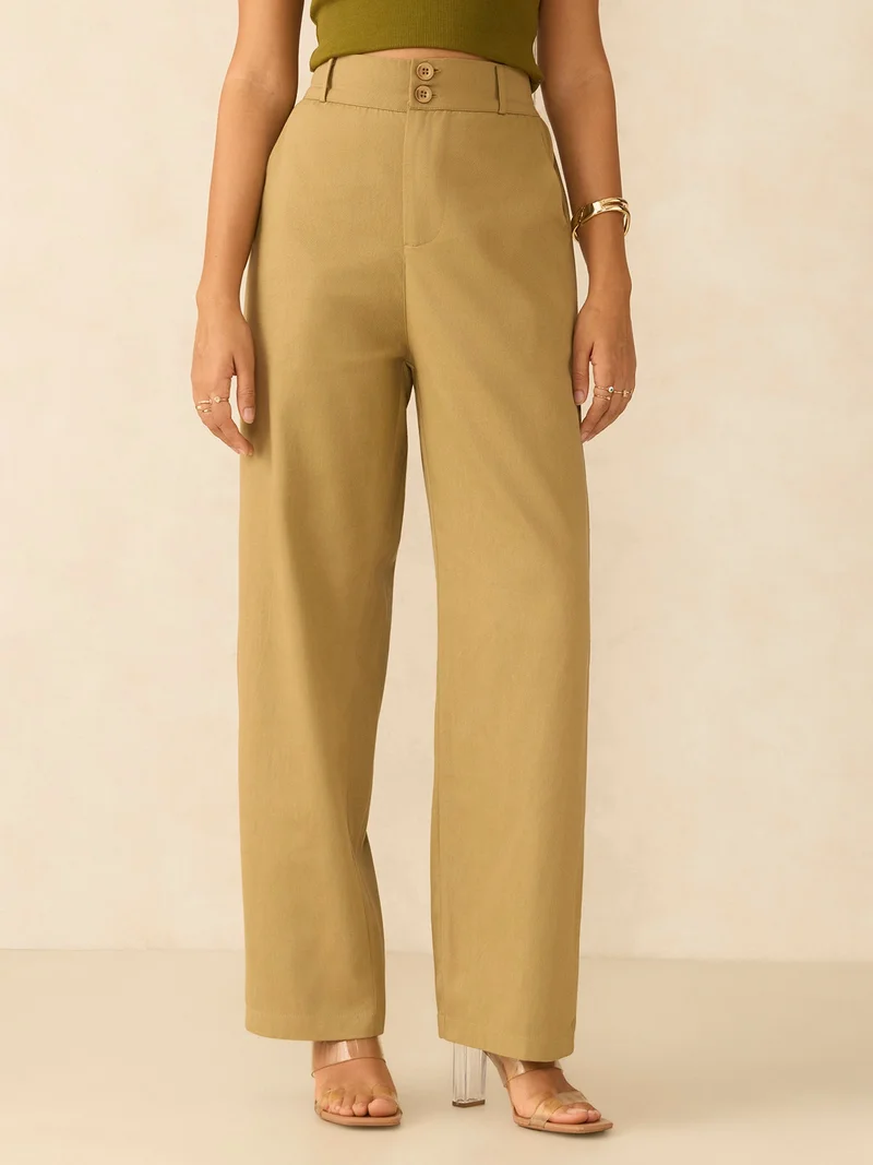 أوجيدر Brown Tapered Fit High-Rise Trouser