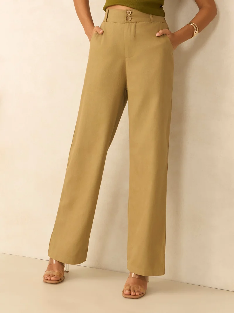 أوجيدر Brown Tapered Fit High-Rise Trouser