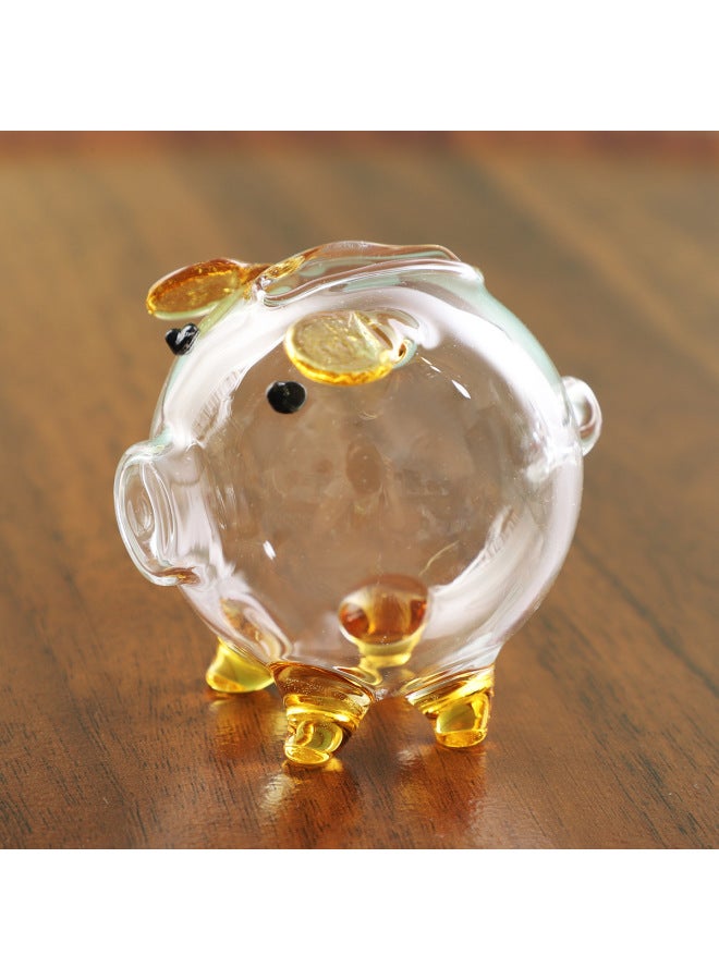 Gold Bean Transparent Piggy Bank Piggy Glass Bottle Small Gold Bean Storage Bottle Wishing Bottle Gold Bean Storage Bottle Lucky Bag-Color:7*6*7 Golden Long Mouth - Image 1