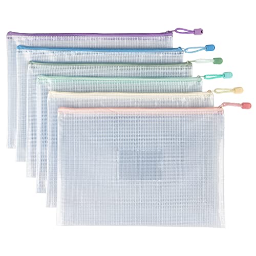 Tamaki 6 Pack Mesh Zipper Pouch with Label Pocket, Waterproof Zipper Bags, Document Bag Letter/A4, Durable Pouches for Organization Bag Board Game Storage - Image 2
