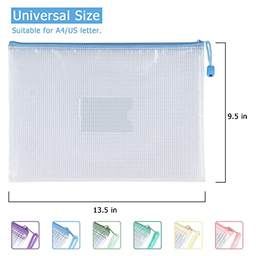 Tamaki 6 Pack Mesh Zipper Pouch with Label Pocket, Waterproof Zipper Bags, Document Bag Letter/A4, Durable Pouches for Organization Bag Board Game Storage - Image 3