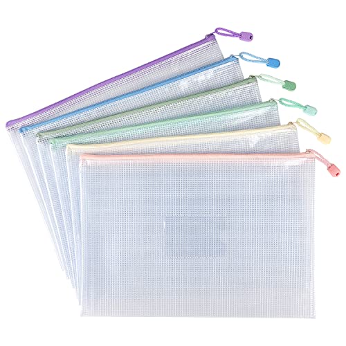 Tamaki 6 Pack Mesh Zipper Pouch with Label Pocket, Waterproof Zipper Bags, Document Bag Letter/A4, Durable Pouches for Organization Bag Board Game Storage - Image 1