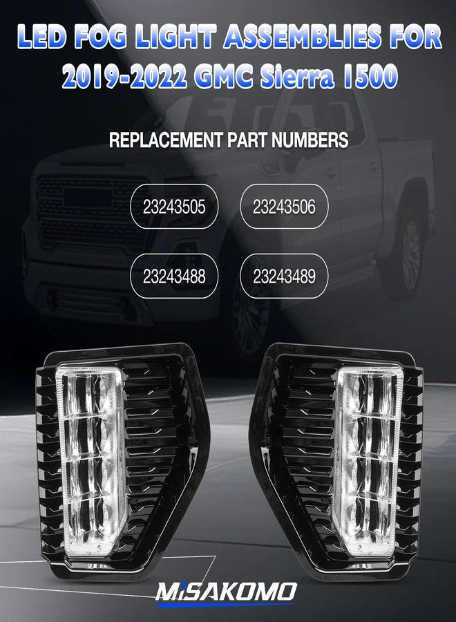 Misakomo Fog Lights - LED Fog Lamps Assembly Compatible with 2019 2020 2021 2022 GMC Sierra 1500 - Front Bumper Driving Fog Light Replacement for 23243505, 23243506, 23243489, and 23243488 with Wires & Switch - Image 2