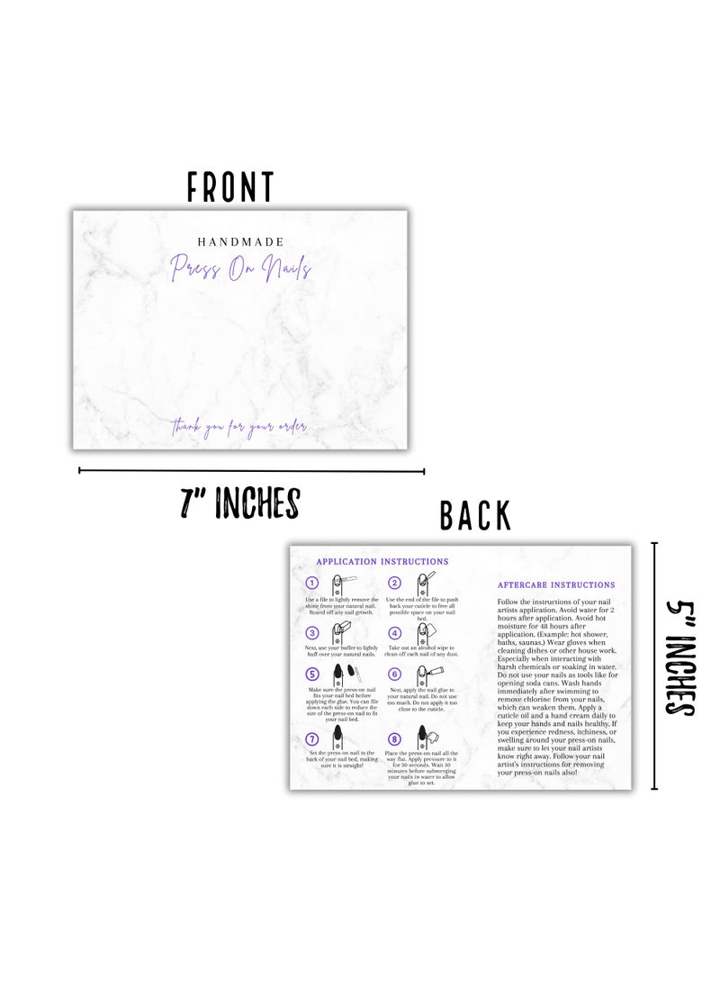 Lashicorn Handmade Acrylic Press On Nails Display Card | 5x7” 30 pk | w/Application Aftercare Instructions Inserts Marble for Packaging in Your 6 * 9 Holographic Bags Use With Double Sided Tape  - Image 3