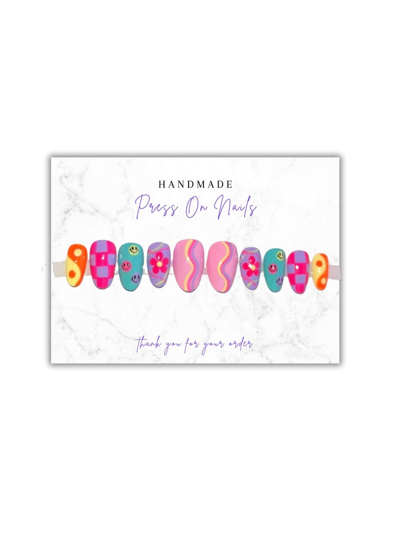 Lashicorn Handmade Acrylic Press On Nails Display Card | 5x7” 30 pk | w/Application Aftercare Instructions Inserts Marble for Packaging in Your 6 * 9 Holographic Bags Use With Double Sided Tape  - Image 4
