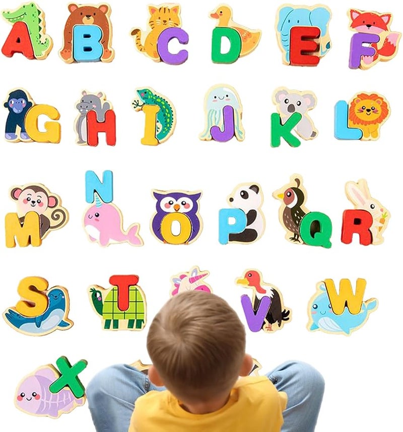 Animal Alphabet Puzzle Wooden Educational Matching Letter Game For Preschool Reading Vocabulary Building - Image 1