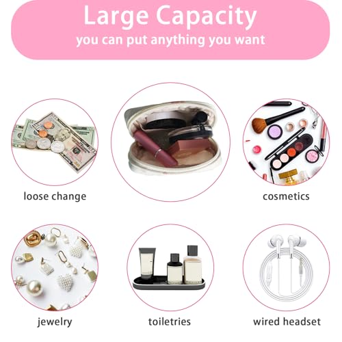 Tmtains Small Quilted Cotton Makeup Bag for Purse Mini Cosmetic Period Bag for Women Cute Pink Bow Makeup Sanitary Pouch Portable Travel Toiletry Bags with Zipper Slip in Pockets Birthday Gifts - Image 5