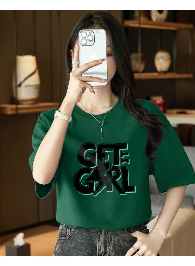 Jeanswest Basic Women's Loose Round Neck T-shirt summer Minimalist Cotton Printed Short Sleeve casual Slimming Versatile Top - Image 1