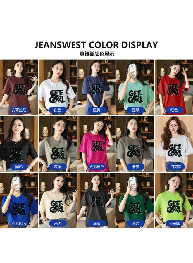 Jeanswest Basic Women's Loose Round Neck T-shirt summer Minimalist Cotton Printed Short Sleeve casual Slimming Versatile Top - Image 3
