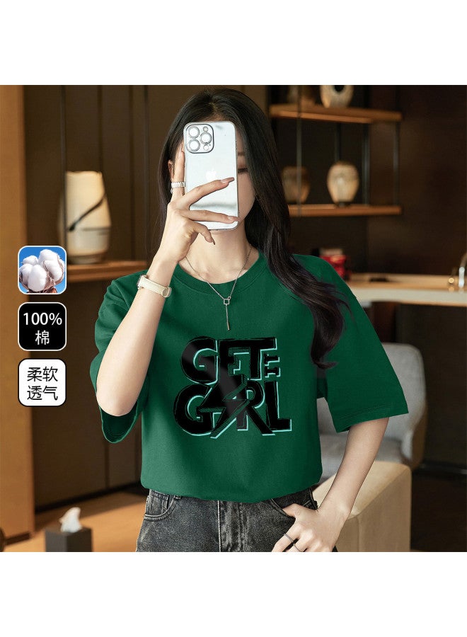 Jeanswest Basic Women's Loose Round Neck T-shirt summer Minimalist Cotton Printed Short Sleeve casual Slimming Versatile Top - Image 2