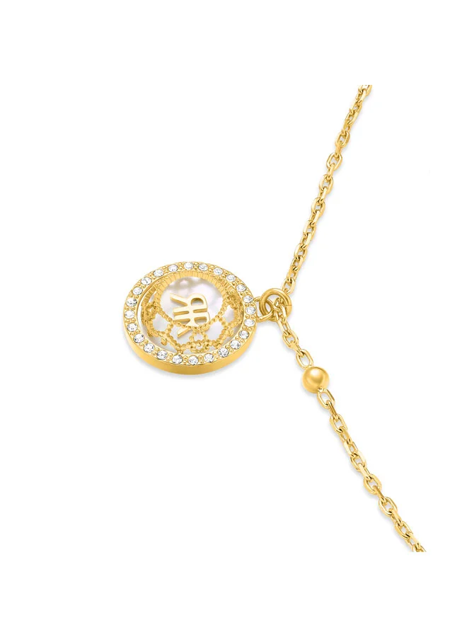 شيروتي 1881 عقد أرابيسك  بلمسات من عرق اللؤلؤ والذهب، بتصميم زهور ثلاثي الأبعاد مزين بالكريستال وشعار