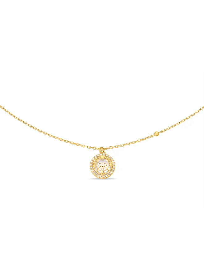 Arabesque.3 Necklace with Mother of Pearl & Gold-Plated Accents ,Crystal-Adorned 3D Floral Design with CRR Logo
