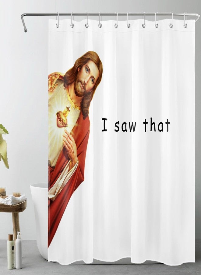 LB Jesus Christ Shower Curtain for Bathroom, Funny Quotes I Saw That on White Fabric Shower Curtain with Hooks, Modern Farmhouse Bathroom Curtains Shower Set, 60x72 inches - Image 2