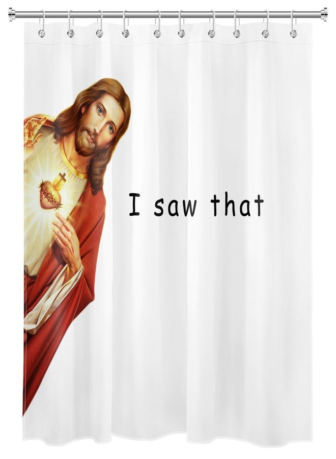 LB Jesus Christ Shower Curtain for Bathroom, Funny Quotes I Saw That on White Fabric Shower Curtain with Hooks, Modern Farmhouse Bathroom Curtains Shower Set, 60x72 inches - Image 1