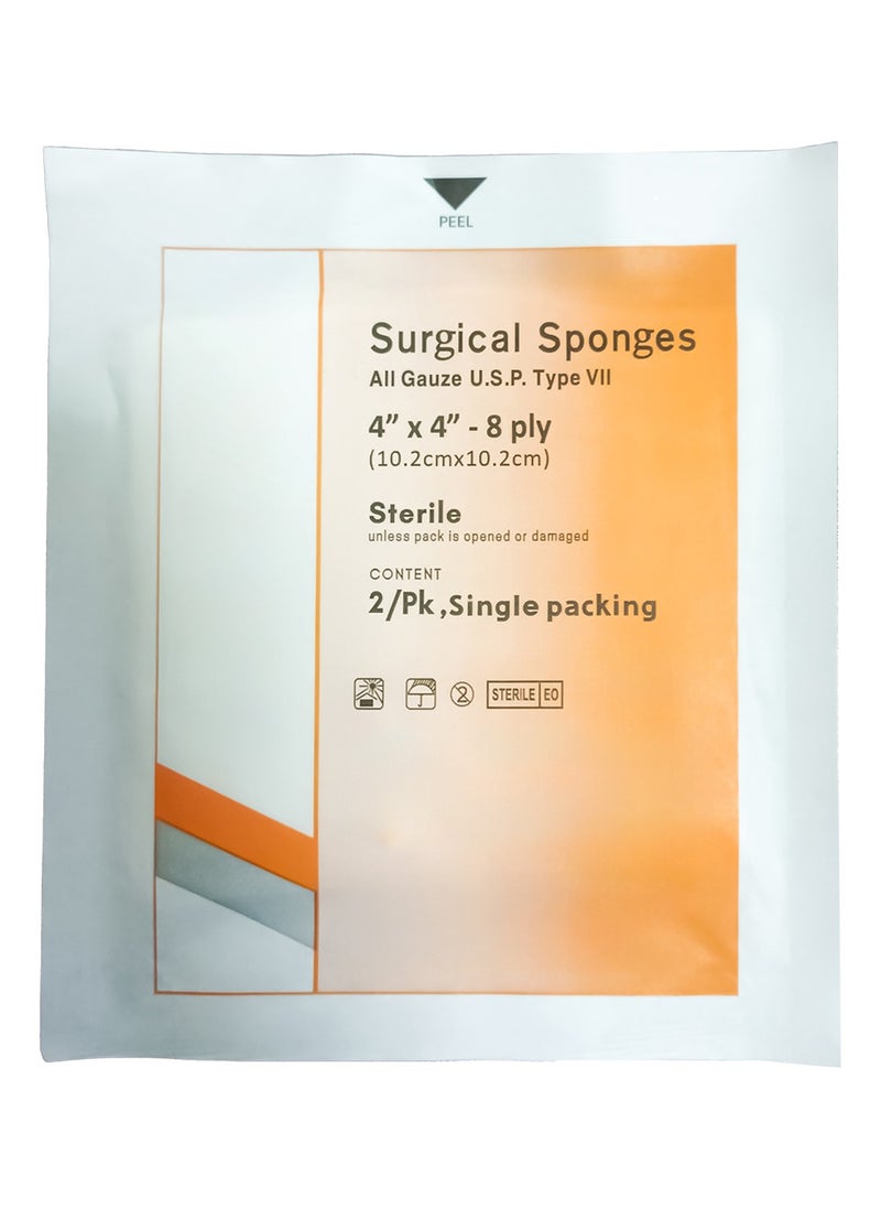 King Mariot Name: 50 Packs of 2's | Premium Gauze Sponges 4" x 4" - 8 Ply | USP Type VII | Sterile and Highly Absorbent | Medical Grade Gauze for Wound Care  - Image 2