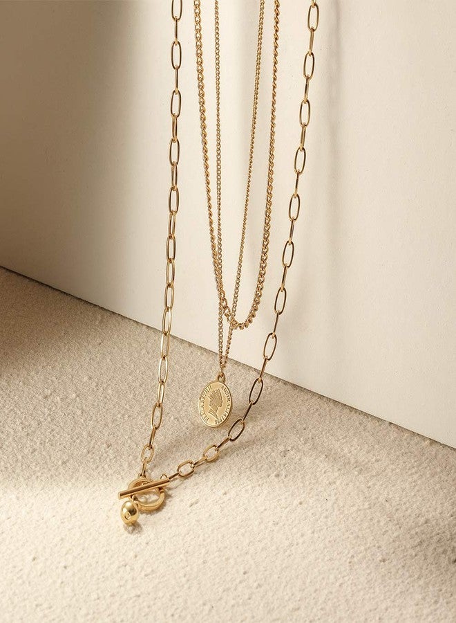 Jinbaoying Gold Coin Necklace for Women Vintage Carved Coin Pendant Necklace 14K Gold Plated Chain Choker Queen Elizabeth Round Pendant Gold Layered Necklace for Women - Image 5
