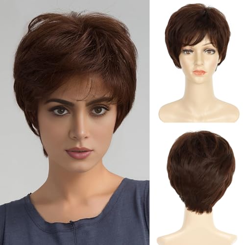 creamily باروكة كريميلي براون للنساء، باروكة شعر مجعد بطبقات وقصة بيكسي، باروكة شعر كاملة للرأس للنساء، باروكة شعر قصيرة يومية، للاستخدام في الكوسبلاي، باروكة شعر للأسبوع - Image 1