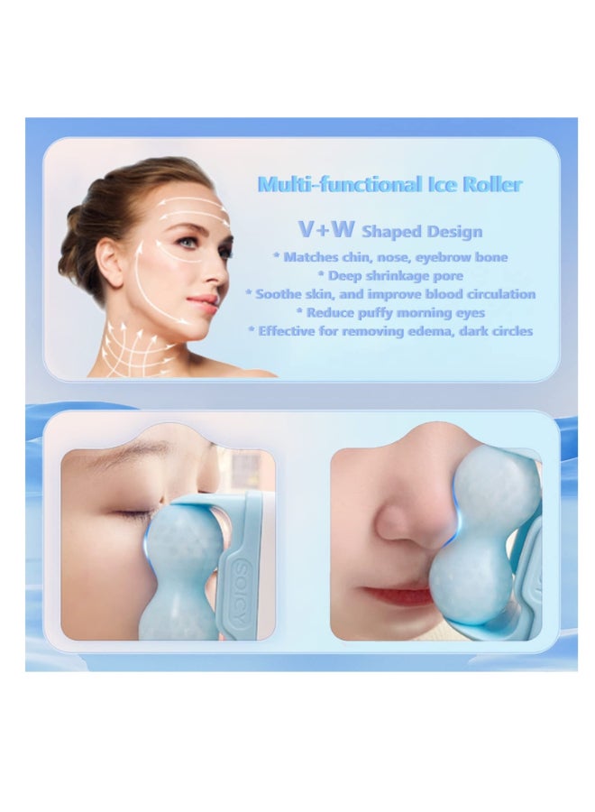 عام الوجه والعينين مع بكرات الثلج - الوجه العناية بالبشرة أداة مجهزة بكرات اثنين في واحد و حقيبة ، يمكن أن تقلل من تورم وتخفيف الصداع النصفي والألم . السيدات هدية ( الأزرق ) - Image 5