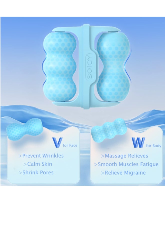 عام الوجه والعينين مع بكرات الثلج - الوجه العناية بالبشرة أداة مجهزة بكرات اثنين في واحد و حقيبة ، يمكن أن تقلل من تورم وتخفيف الصداع النصفي والألم . السيدات هدية ( الأزرق ) - Image 4