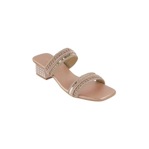 Mochi Women Rose Gold Block Heel Sequin Strap Fashion Slip-on Sandal UK/4 EU/37 (41-315) - Image 3