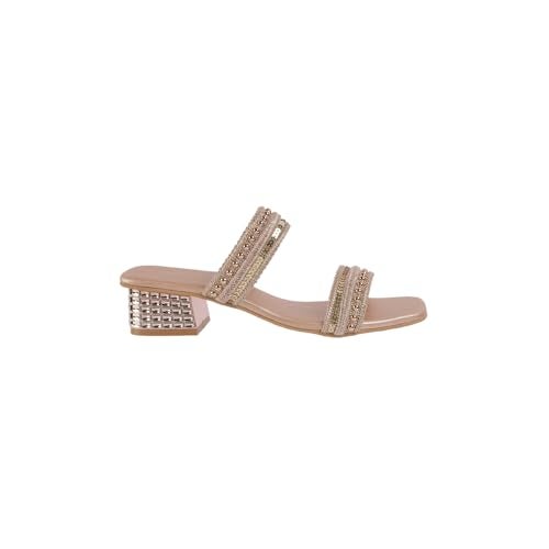 Mochi Women Rose Gold Block Heel Sequin Strap Fashion Slip-on Sandal UK/4 EU/37 (41-315) - Image 4