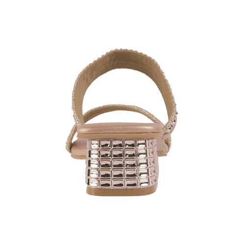 Mochi Women Rose Gold Block Heel Sequin Strap Fashion Slip-on Sandal UK/4 EU/37 (41-315) - Image 5