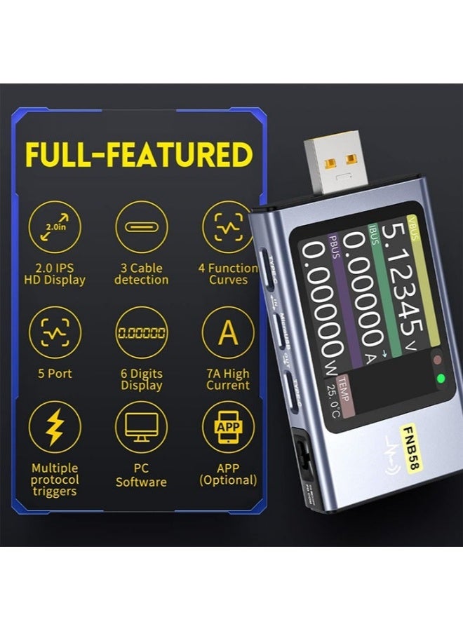 FNIRSI-FNB58 Digital Voltmeter Ammeter USB Tester TYPE-C Fast Charge Detection Trigger Capacity Measurement Ripple Measurement - Image 5