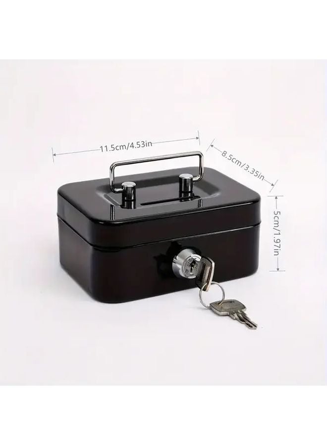 Black Heavy Duty Metal Key Lock Storage Box Secure Safe For Home Office - Image 1