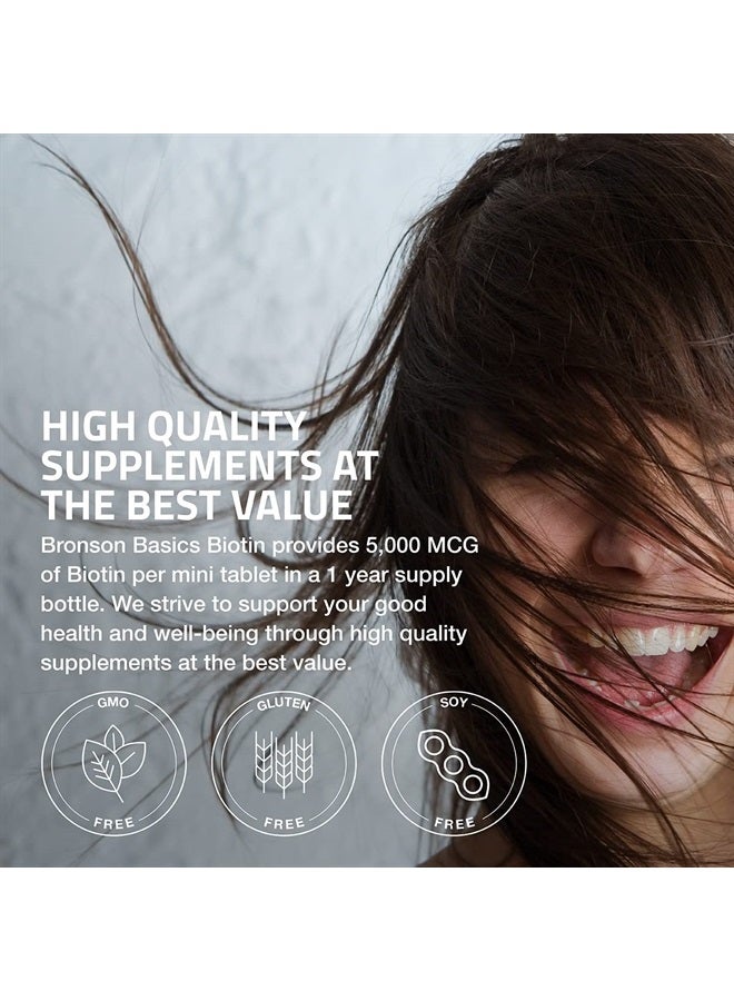 Bronson بيوتين 5,000 ميكروغرام يدعم صحة الشعر والبشرة والأظافر وإنتاج الطاقة - دعم جمالي عالي الفعالية - غير معدّل وراثيًا، 360 قرص نباتي - Image 4