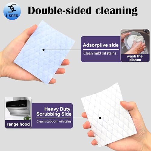 I-sper 24 Pack Light Scouring Pad with Foam, Triple Cleaning Scrub Pad Singles Heavy Duty Household Non-Scratch Abrasive Hand Pad Multi Surface Magic Sponge Eraser Sheets for Home Surfaces Indoor Cleaning - Image 5