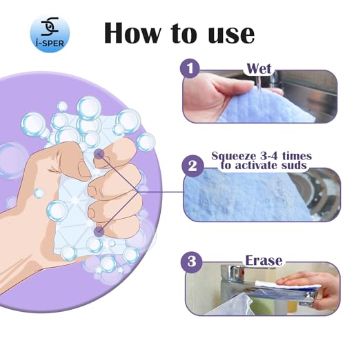 I-sper 24 Pack Light Scouring Pad with Foam, Triple Cleaning Scrub Pad Singles Heavy Duty Household Non-Scratch Abrasive Hand Pad Multi Surface Magic Sponge Eraser Sheets for Home Surfaces Indoor Cleaning - Image 2