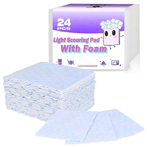 I-sper 24 Pack Light Scouring Pad with Foam, Triple Cleaning Scrub Pad Singles Heavy Duty Household Non-Scratch Abrasive Hand Pad Multi Surface Magic Sponge Eraser Sheets for Home Surfaces Indoor Cleaning - Image 1