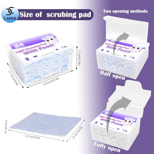 I-sper 24 Pack Light Scouring Pad with Foam, Triple Cleaning Scrub Pad Singles Heavy Duty Household Non-Scratch Abrasive Hand Pad Multi Surface Magic Sponge Eraser Sheets for Home Surfaces Indoor Cleaning - Image 4