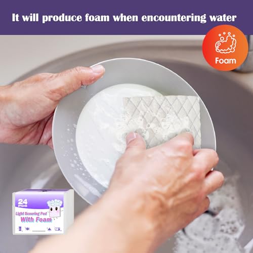 I-sper 24 Pack Light Scouring Pad with Foam, Triple Cleaning Scrub Pad Singles Heavy Duty Household Non-Scratch Abrasive Hand Pad Multi Surface Magic Sponge Eraser Sheets for Home Surfaces Indoor Cleaning - Image 3