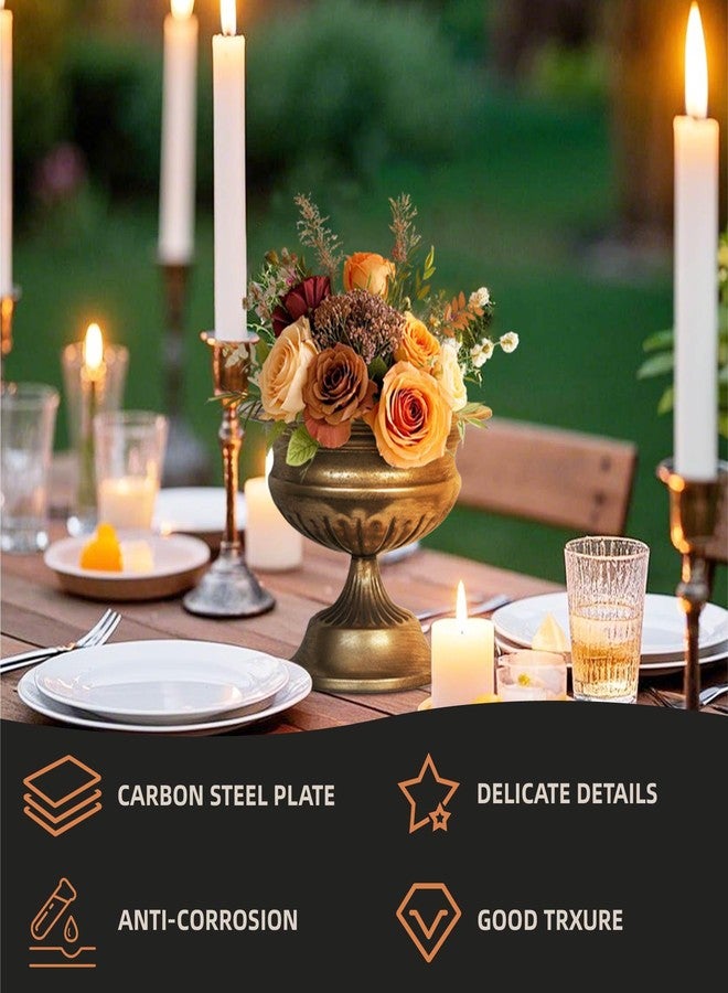 WORTH Gold Color Urn Vases for Centerpieces Set of 2 (Large: 8.8" H x 7.8" Dia. & Small: 6.1" H x 7.8" Dia.) - Classic Metal Trumpet Flower Pots for Table, Bowl Vase for Wedding Party Event Home Decor - Image 5