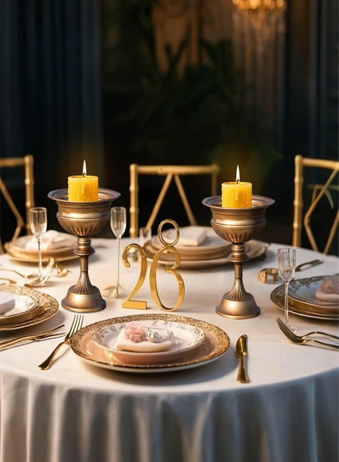 WORTH Gold Color Urn Vases for Centerpieces Set of 2 (Large: 8.8" H x 7.8" Dia. & Small: 6.1" H x 7.8" Dia.) - Classic Metal Trumpet Flower Pots for Table, Bowl Vase for Wedding Party Event Home Decor - Image 3