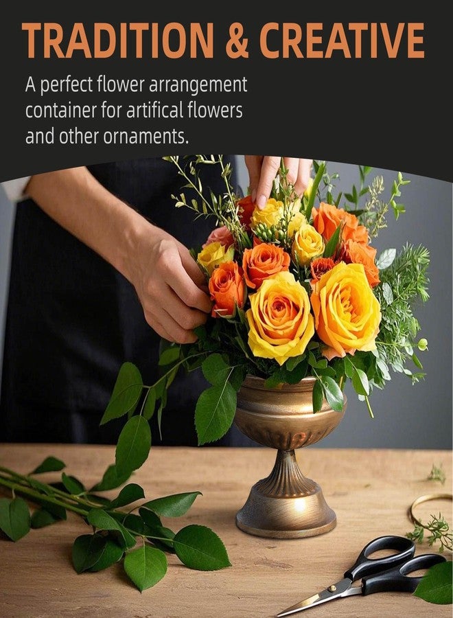 WORTH Gold Color Urn Vases for Centerpieces Set of 2 (Large: 8.8" H x 7.8" Dia. & Small: 6.1" H x 7.8" Dia.) - Classic Metal Trumpet Flower Pots for Table, Bowl Vase for Wedding Party Event Home Decor - Image 2