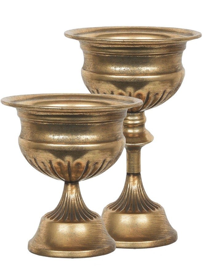 WORTH Gold Color Urn Vases for Centerpieces Set of 2 (Large: 8.8" H x 7.8" Dia. & Small: 6.1" H x 7.8" Dia.) - Classic Metal Trumpet Flower Pots for Table, Bowl Vase for Wedding Party Event Home Decor - Image 1
