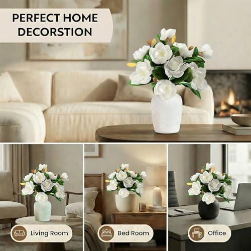 Decor & More 2 PCS Artificial Flowers Bunch - Silk Magnolia Bouquet Long Stem for Vase | Artificial Flower for Decoration | Long Artificial Flowers for Big Vase, Home & Wedding Decor (Without Pot) - Image 5