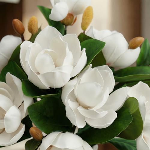 Decor & More 2 PCS Artificial Flowers Bunch - Silk Magnolia Bouquet Long Stem for Vase | Artificial Flower for Decoration | Long Artificial Flowers for Big Vase, Home & Wedding Decor (Without Pot) - Image 3