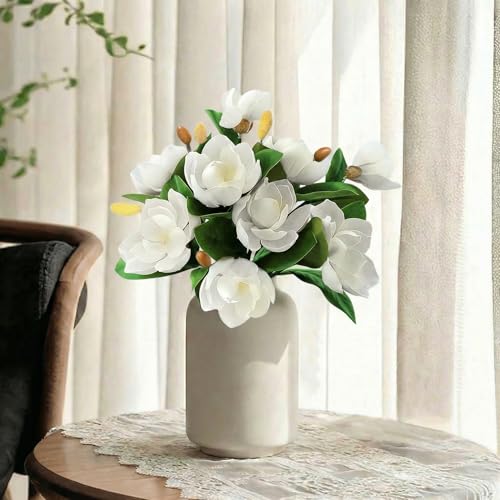 Decor & More 2 PCS Artificial Flowers Bunch - Silk Magnolia Bouquet Long Stem for Vase | Artificial Flower for Decoration | Long Artificial Flowers for Big Vase, Home & Wedding Decor (Without Pot) - Image 1