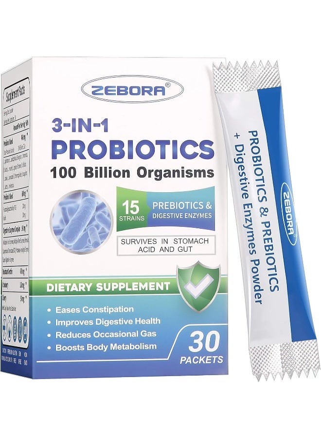 ZEBORA Probiotics for Women 100 Billion CFU with Prebiotics and Enzymes, Probiotic Powder for Adult, Men, Kids, Shelf Stable Probiotic Supplement for Digestive Health - Image 1