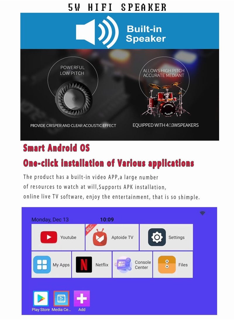 Mi VAZA - T6 1920 x 1080P Mini LED Portable Dual Frequency WiFi Android 9.0 Remote Electronic Focusing For Meeting Home Smart Video Projector - Image 1