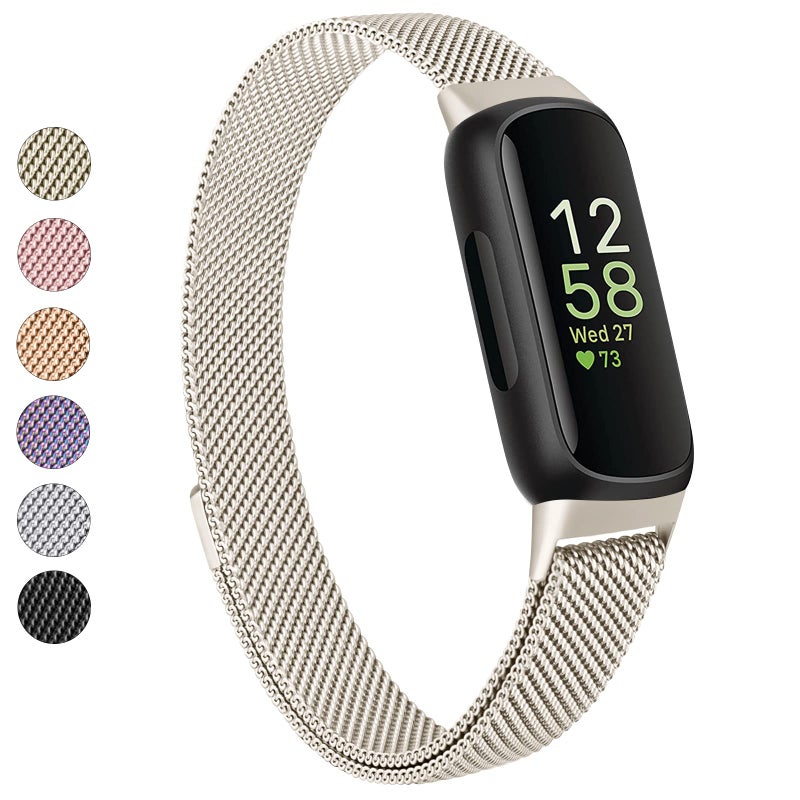Vanjua for Fitbit Inspire 3 Bands Women Men Stainless Steel Metal Mesh Loop Adjustable Magnetic Wristband Replacement Straps Compatible with Fitbit Inspire 3 Fitness Tracker Starlight - Image 2