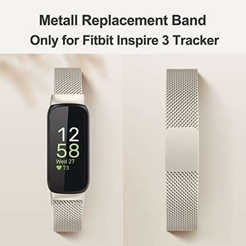 Vanjua for Fitbit Inspire 3 Bands Women Men Stainless Steel Metal Mesh Loop Adjustable Magnetic Wristband Replacement Straps Compatible with Fitbit Inspire 3 Fitness Tracker Starlight - Image 3